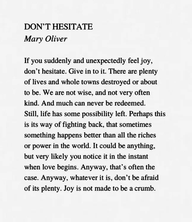 “if you suddenly and unexpectedly feel joy, don't hesitate. give in to it.”