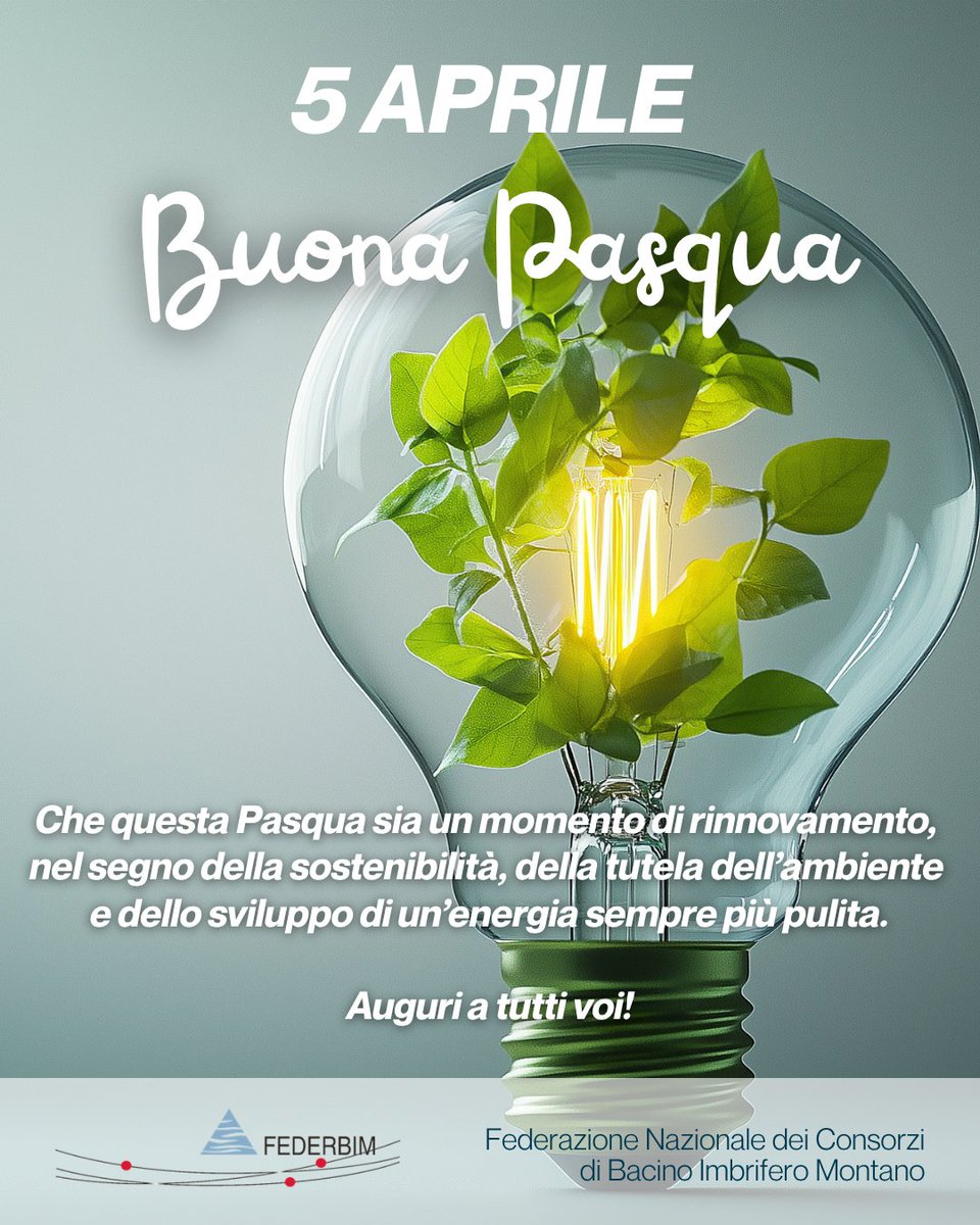 federbim's tweet photo. 🌱🐣 𝐁𝐮𝐨𝐧𝐚 𝐏𝐚𝐬𝐪𝐮𝐚 𝐝𝐚 𝐅𝐞𝐝𝐞𝐫𝐁𝐈𝐌

Che questa Pasqua sia un momento di rinnovamento, nel segno della sostenibilità, della tutela dell’ambiente e dello sviluppo di un’energia sempre più pulita.
Auguri a tutti voi!

#BuonaPasqua #FederBIM #Sostenibilità https://t.co/9u2KmdIJXF