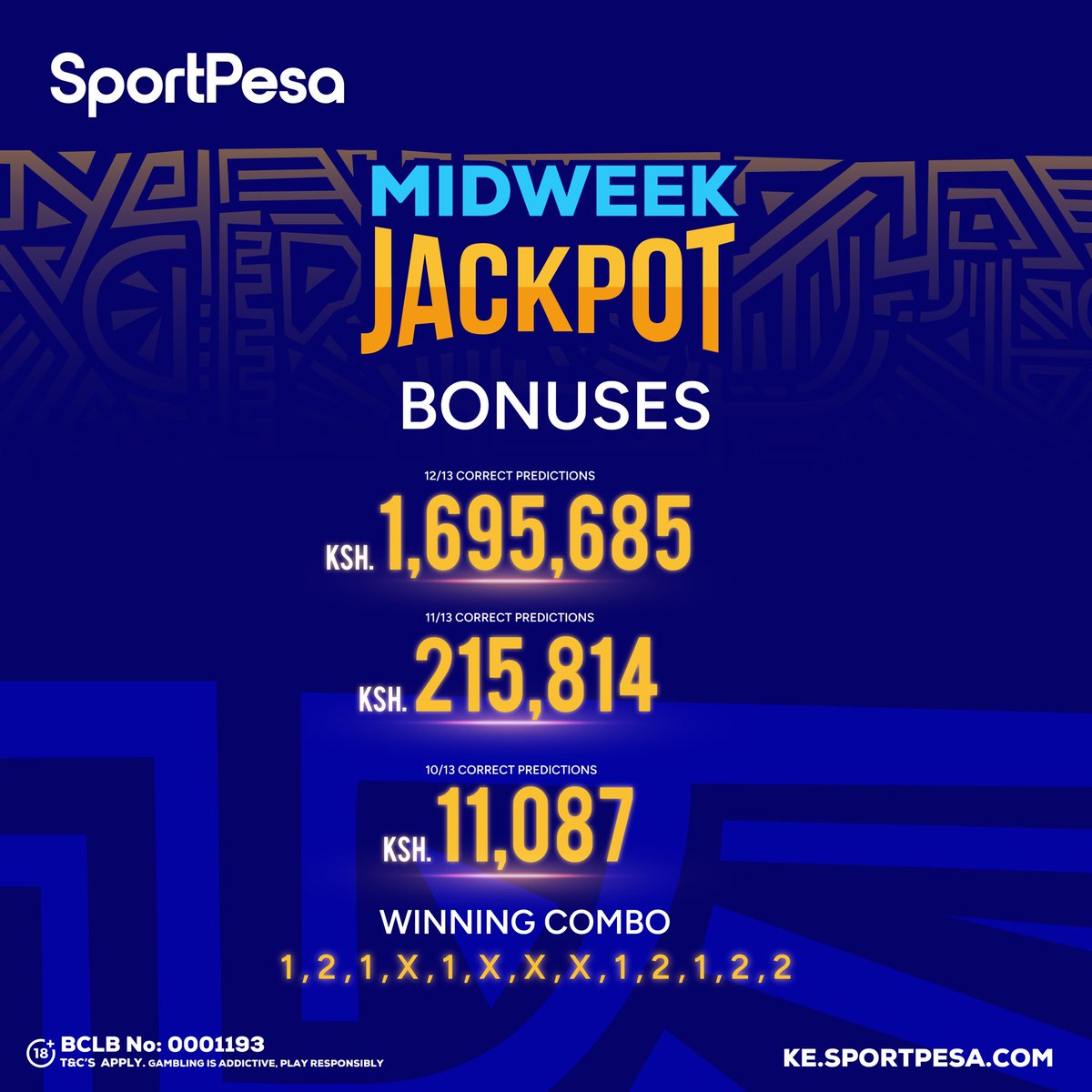 SportPesa's tweet photo. Congratulations pia to our Midweek Jackpot Bonus winners!!👏

Kazi kwenu….✍️

120 MILLION MEGA JACKPOT COULD BE YOURS, WEKELEA MAPEMA!🫡

📲https://t.co/UKob5pCkWz | #MadeItCount https://t.co/6ez03GzrcA