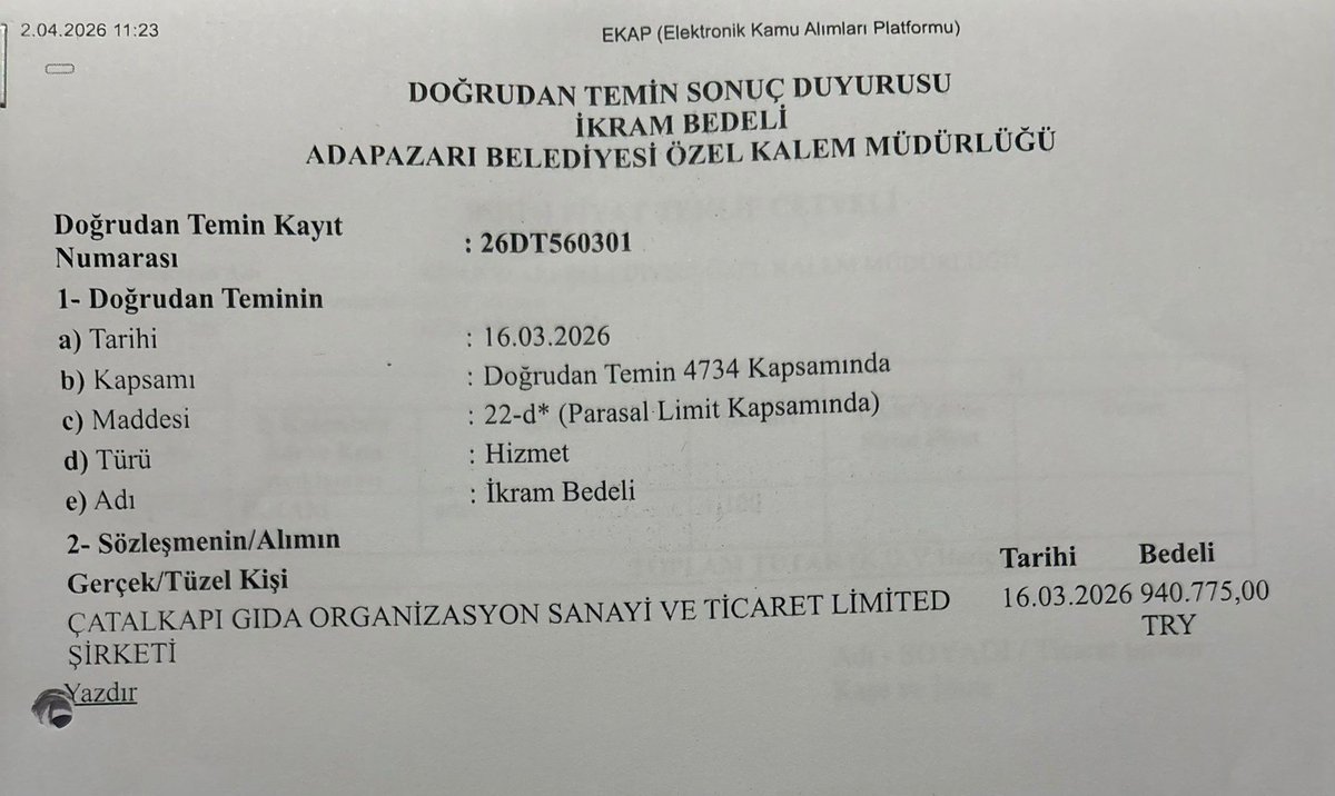 yirmiucderece's tweet photo. Kimin boğazından geçti?

Adapazarı Belediyesi’nin bütçesinden 2 haftada 7 milyon TL’lik ‘ikram’ ödemesi yapıldığına ilişkin belgeler ortaya çıktı! https://t.co/uNTD37lGJg
