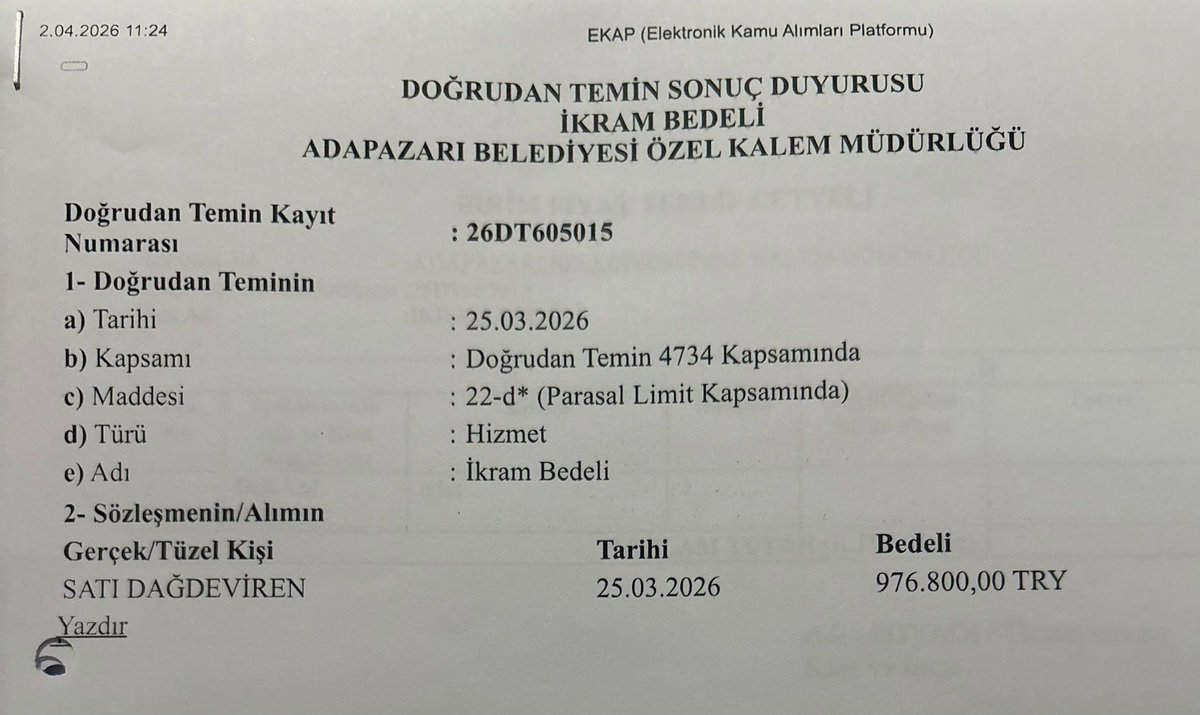 yirmiucderece's tweet photo. Kimin boğazından geçti?

Adapazarı Belediyesi’nin bütçesinden 2 haftada 7 milyon TL’lik ‘ikram’ ödemesi yapıldığına ilişkin belgeler ortaya çıktı! https://t.co/uNTD37lGJg