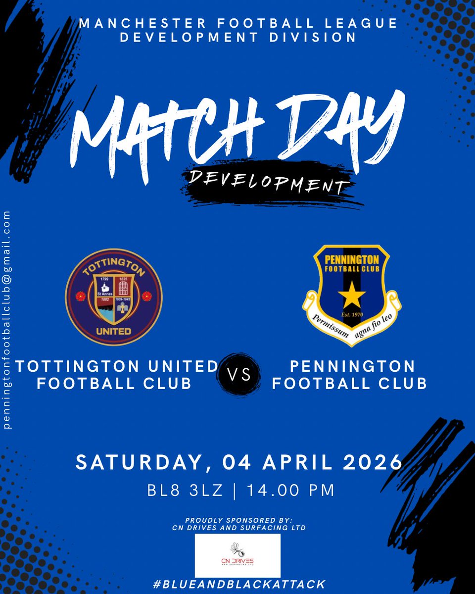 pennington_fc's tweet photo. Double header today against Springhead, whilst the development team are away to Tottington. Fingers crossed for a 9 point Saturday! Get down to the #ExtraTimeBar if you’re after a footy fix!⚽️🔵⚫️ #blueandblackattack https://t.co/YatFJk3YKw