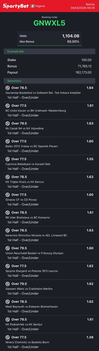BASKETBALL
1K ODDS
CODE- GNWXL5
200 odds edit below
t.me/dryankeetips