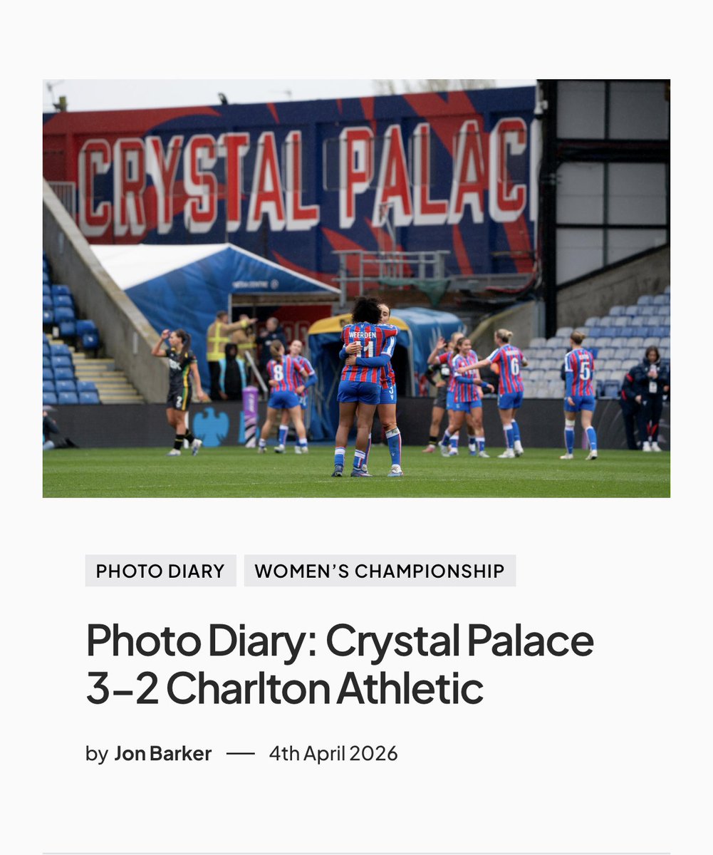 Since71Blog's tweet photo. Photo Diary 📸 @JonDBarker 

Relive the excitement of @CPFC_W's dramatic victory over promotion rivals, and @BarclaysWSL2 leaders @CAFCWomen. 

Gallery 🔗 https://t.co/iSwn4X7Uo5 https://t.co/CEA6Ng4zbS