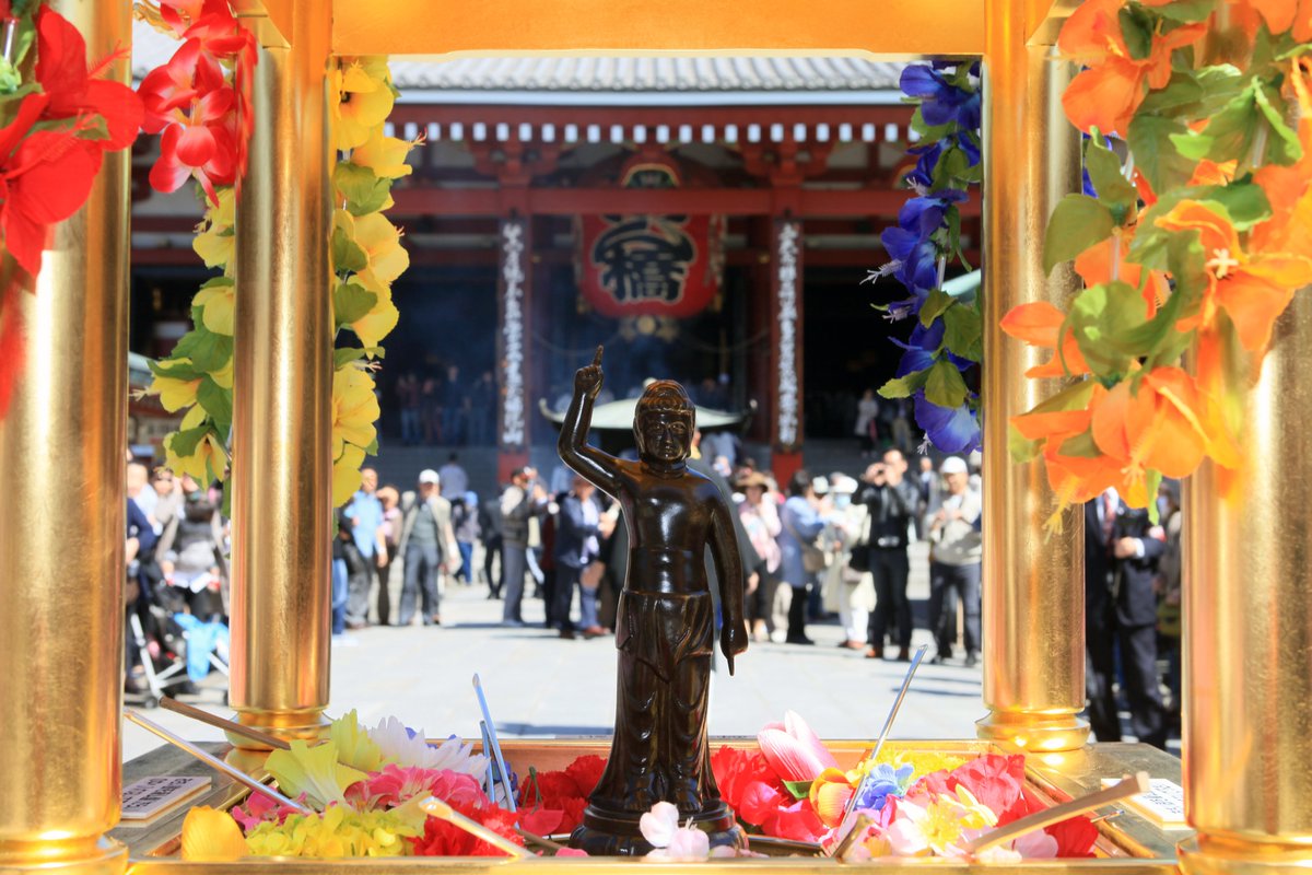 sensouji_O's tweet photo. 【仏生会（花まつり）のお知らせ】

4月8日（水）終日
仏生会法要…午前10時　於　本堂
花御堂の誕生仏への甘茶かけ…午前10時過ぎ頃～午後3時頃　於 参道及び本堂
お釈迦さまは今から約2500年前の4月8日、現在のネパール南部ルンビニの花園で誕生された。このお釈迦さまのご誕生を仏生会（花まつり）の名で祝う。