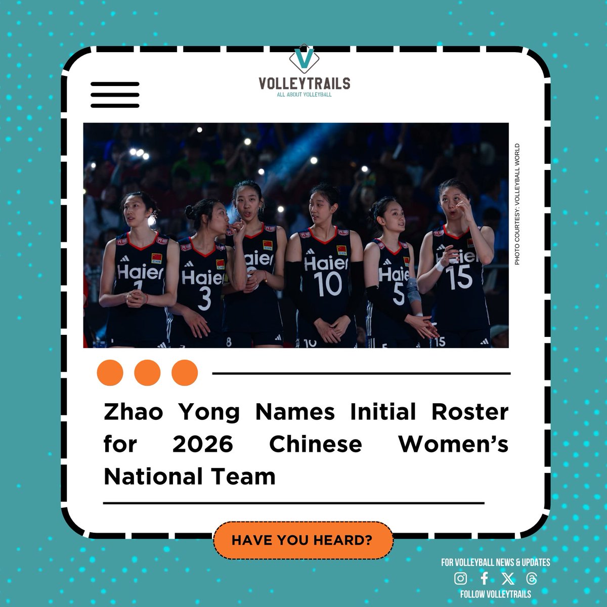 volleytrails's tweet photo. The first batch of the 2026 🇨🇳 Chinese Women’s National Team training roster has just been announced, led by head coach Zhao Yong.

Setters:
Diao Linyu (1994, 183 cm) – Nanjing Agricultural University
Xie Shengyu (2004, 187 cm) – Shandong
Zhang Zixuan (2008, 182 cm) – Jiangsu

Middle Blockers:
Chen Houyu (2005, 192 cm) – Shanghai
Wang Aoqian (2007, 196 cm) – Shanghai
Jin Jiabao (2008, 195 cm) – Beijing
Guo Zhongnan (2009, 192 cm) – Jiangsu

Opposites:
Ji Yuxiao (2006, 190 cm) – Zhejiang
Yang Shuming (2008, 192 cm) – Shanghai

Outside Hitters:
Wu Mengjie (2002, 189 cm) – Jiangsu
Zhuang Yushan (2003, 184 cm) – Fujian
Tang Xin (2004, 184 cm) – Jiangsu
Dong Yuhan (2006, 188 cm) – Beijing
Li Chenxuan (2006, 188 cm) – Shandong

Liberos:
Wang Mengjie (1995, 173 cm) – Shandong
Ni Feifan (2001, 177 cm) – Jiangsu
Zhu Xingchen (2003, 165 cm) – Shanghai

#volleyball #中国女排