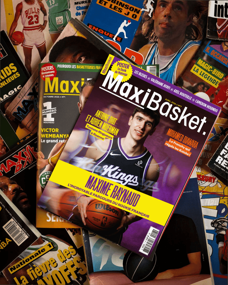 MaxiBasket82's tweet photo. 🏀 Maxi Basket n°7 – Avril 2026 est en kiosques !

Le phénomène Maxime Raynaud en couverture
🔥 Sommaire
👉 Mohamed Diawara
👉 Les  Pistons
👉 Valériane Ayayi, Diot &amp; Moerman en interviews
🎁 Bonus : le dunk de Malonga en poster !
📖 https://t.co/hd3GKQPIsL https://t.co/JJIQTl2WD1