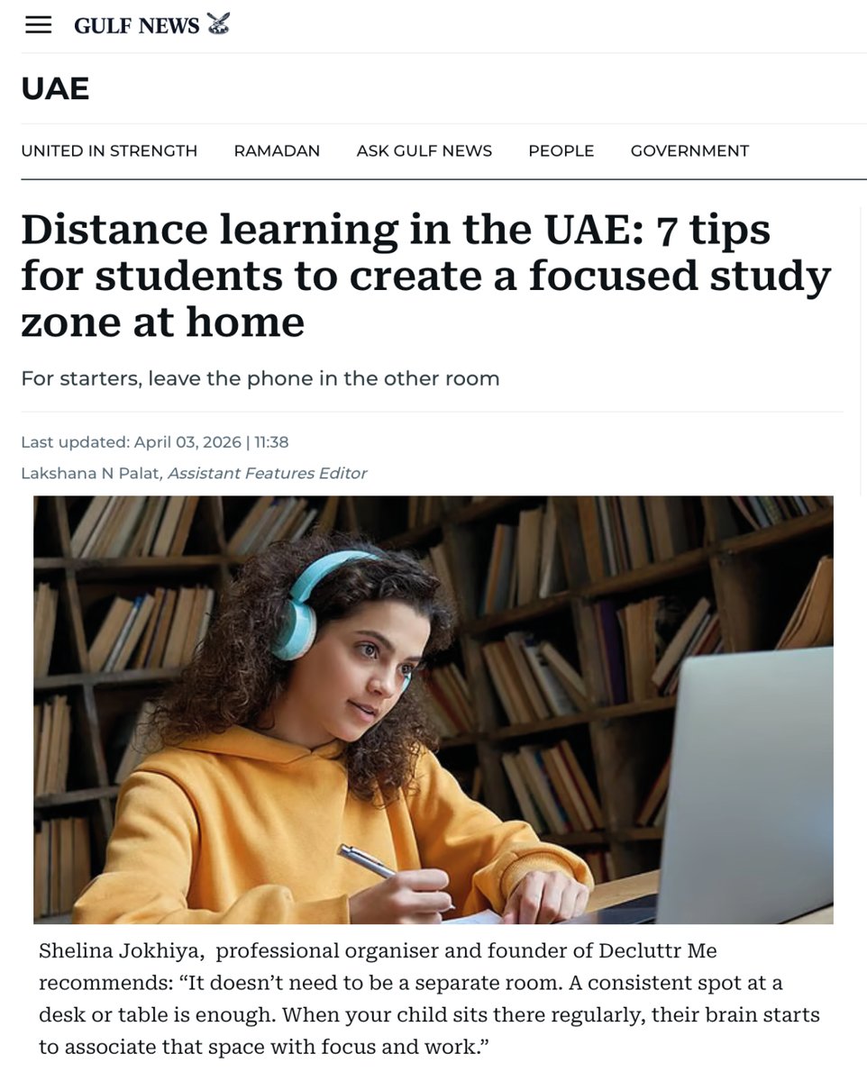 DecluttrMe's tweet image. In a helpful article by Shelina on Gulf News, students are encouraged to create a focused study zone at home to improve distance learning: gulfnews.com/uae/distance-l…

#DecluttrMe #DistanceLearning #StudyTips #StudentLife #LearningAtHome