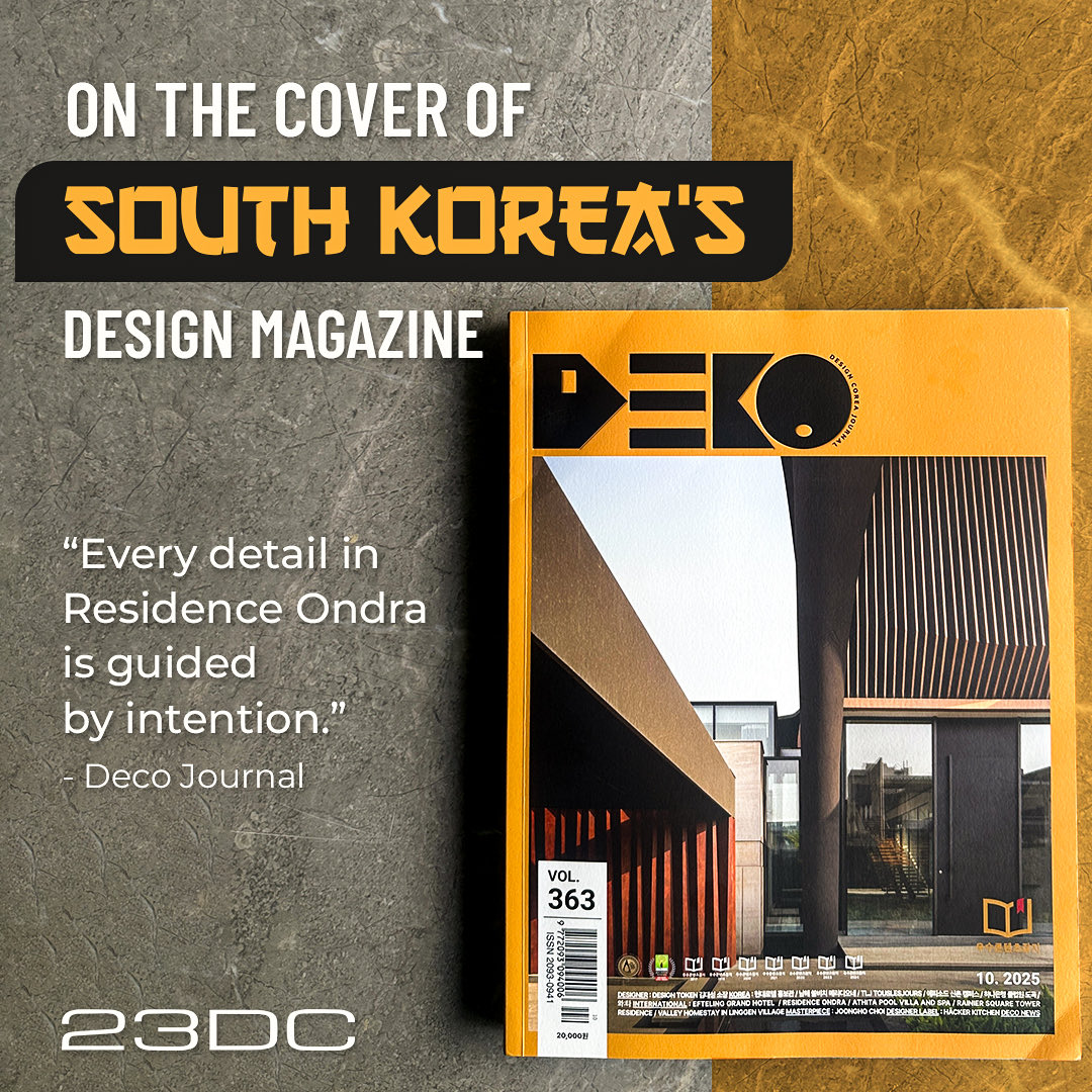 23DC_Architects's tweet photo. Residence Ondra by @23DC_Architects is featured on the cover of South Korean design magazine #DecoJournal. Proud to see our luxury residence from #Amritsar earn international recognition. 
#Designmagazine #luxurydesign #architecture https://t.co/mZ6OByFA1I