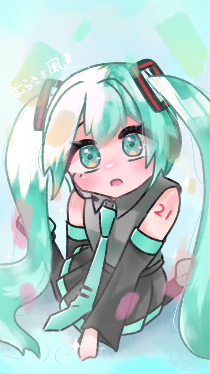 murasakifusha's tweet photo. 初音ミクちゃん描いてみた🩵
塗りを少し変えてみました！✨️
 #初音ミク #イラスト https://t.co/E2ZWJU1L9N