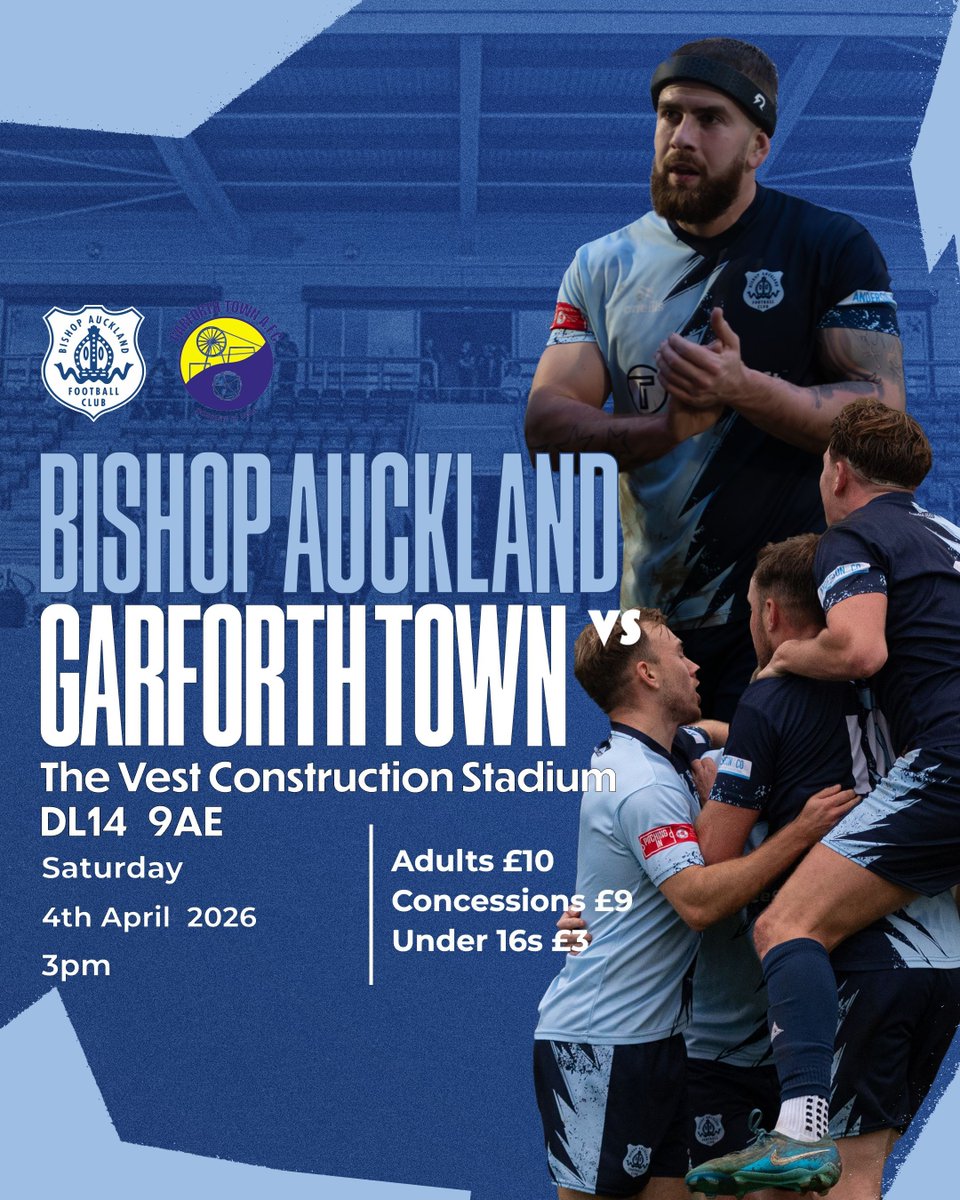 bishopafc's tweet image. 🚨IT'S MATCHDAY!

🆚 Garforth Town
📍 The Vest Construction Stadium, DL14 9AE
📅 Saturday 4th April 2026
⏰ 3pm

🎟 £10 Adults | £9 Concessions | £3 U16s

#TheBishops | #TwoBlues | #TogetherTilTheEnd
