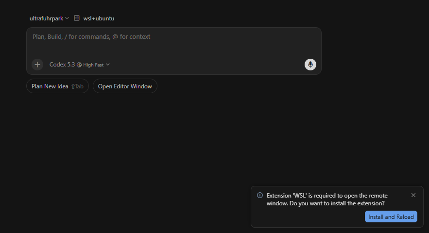 Christophmd's tweet photo. @cursor_ai in windows, clicking install and reload the wsl extension in the new interface, no wsl terminal opens but still power shell ;( u can do better than this @cursor_ai https://t.co/hCyE8IMdmq