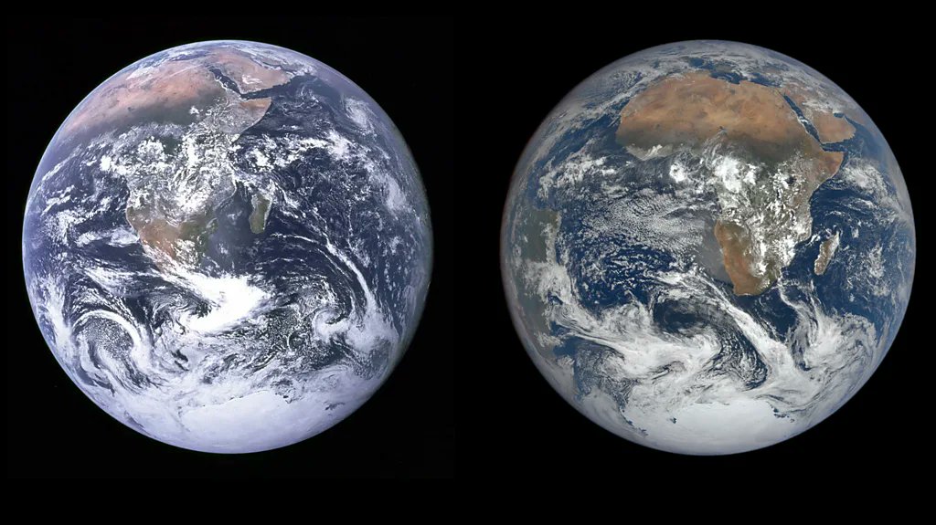 Jirikis1's tweet image. #Earth 1972 vs 2025.

Still not #flat.

#NASA 
#Artemis