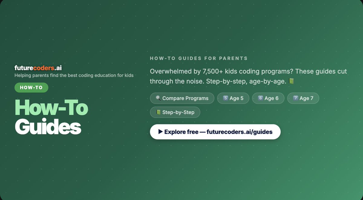 futurecodersai's tweet photo. 7,500+ kids coding platforms. Most parents just guess.

We made free guides so you don't have to. 👇
https://t.co/arbrXgu14D

#KidsCoding #FutureCoders https://t.co/hLcdBjeGBs