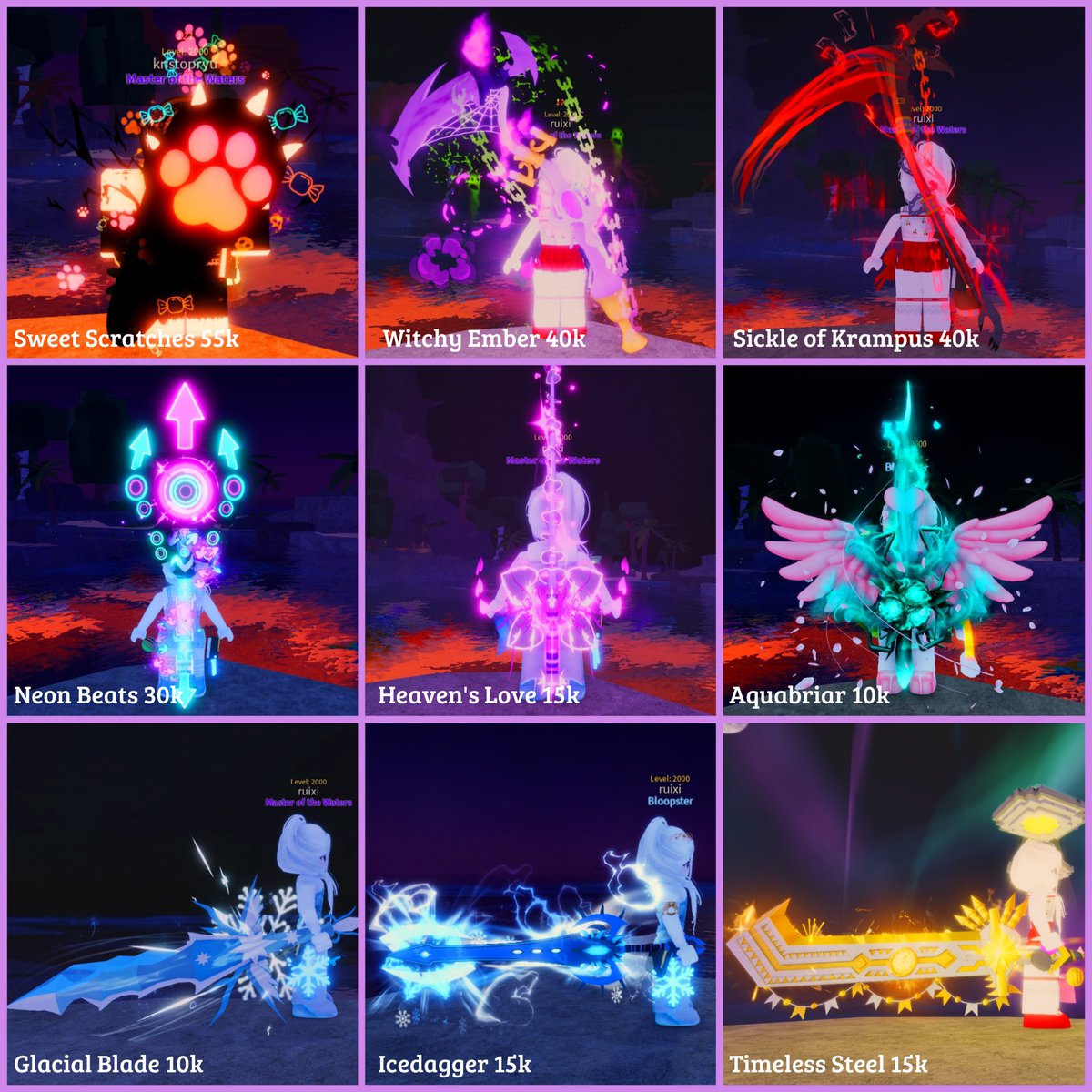 ruiphanb's tweet photo. WTS SKIN ROD FISCH 😼✨
10k : aquabriar , glacial blade 
15k : Heaven's Love , Icedagger , Timeless
30k Neon Beats
40k : Witchy Ember , Sickle of Krampus
55k : Sweet Scratches

Avail Qr , Seabank, n Rekber 
wa for fast resp/@ me after dm ya🙇🏻‍♀️

#zonauang #zonajajan https://t.co/ELhseFw2ZH