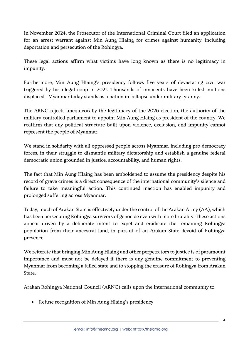 Arakan Rohingya National Council (ARNC) tweet media