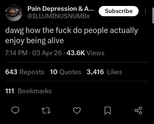 darekshines's tweet photo. @gxthcxlt Maybe it's my algorithm but what the fuck, twitter has been way too fucking real lately https://t.co/Us4TlUCXnD