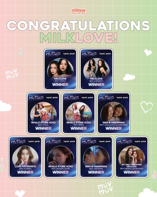 milklove_votes's tweet photo. Congratulations our beloved MilkLove for winning 9 awards at the #HUBAwards2025! 🥳🏆

Thank you, Muvmuvs, for your hard work and endless support for our girls. To more achivement for MilkLove! 🙏🏼💚💖

#MilkLove #มิ้ลค์เลิฟ #WhaleStorexoxo #loverrukk #MilkPansa https://t.co/i8fyyTa0w3