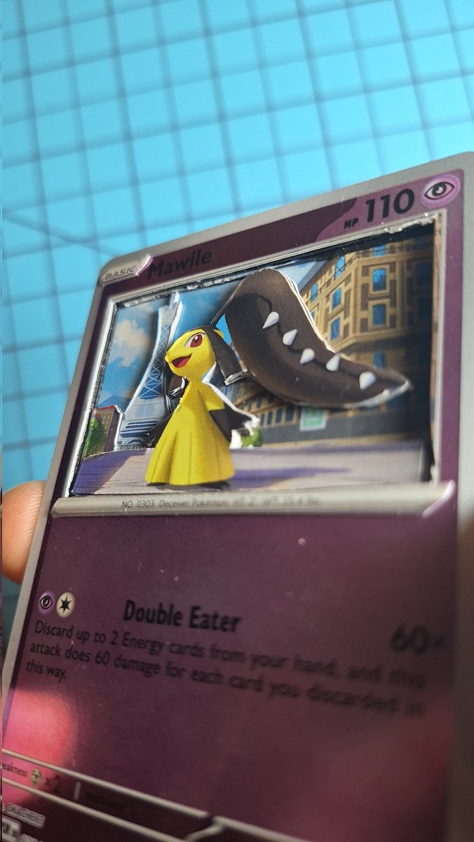PUN_Blade's tweet photo. Thank you @okacheke for the amazing Mawile card in Pokemon TCG Perfect Order! I decided to finally do the 3D card project and this could not have been a better choice :D 
(It's not perfect but it looks really nice) https://t.co/zIqgBK4pFJ