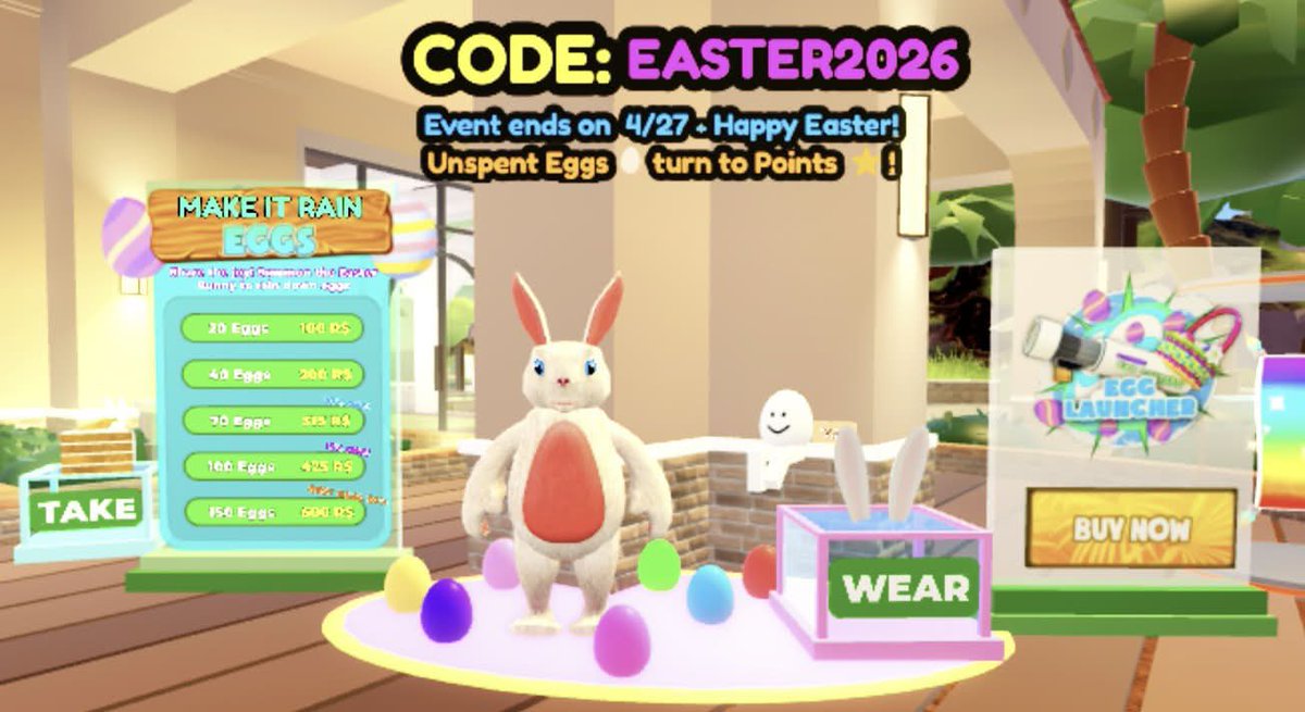 EASTER IS HERE! 🐣

Easter has made its return!

✨ Unlock 4 new Pets, 2 new trails, and 1 new special paint!
🔎  Find and collect Eggs 🥚 around the cafe
🤝 Serve enough customers to make it rain Eggs for everybody!

⌛ Event ends April 27th!