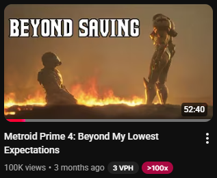 The Metroid Prime 4 video hit 100k views and 4k likes. That's awesome.

The RE9 video is being made.