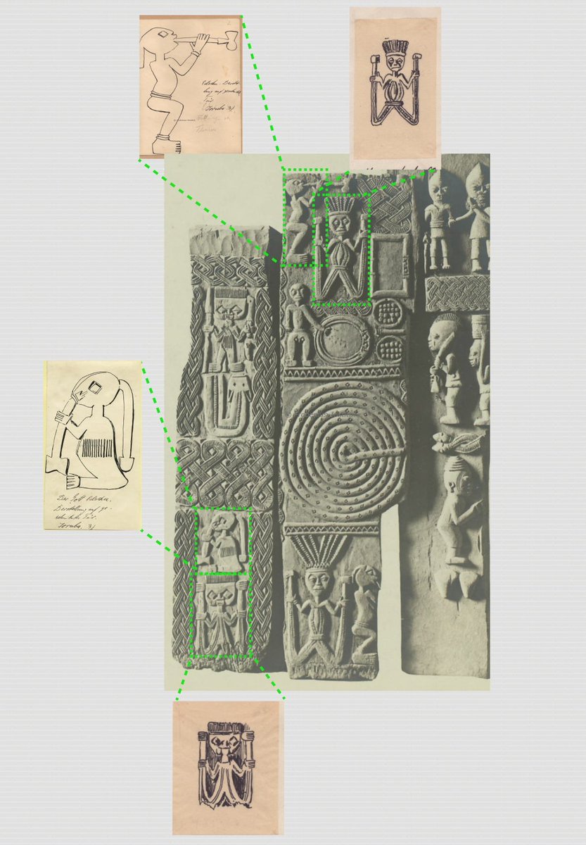 suruleredotdev's tweet photo. Digging deeper on symbolic motifs in Yoruba art works, I’m doing a more thorough review of the Frobenius Archives. The early 20th c. German anthropologists made illustrations of singular motifs that show up in Yoruba door panels https://t.co/Qtc9oMPLqk