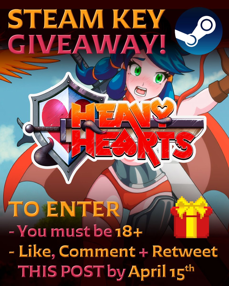 🎁𝗦𝗧𝗘𝗔𝗠 𝗞𝗘𝗬 𝗚𝗜𝗩𝗘𝗔𝗪𝗔𝗬!
Heavy Hearts is an unmissable action-LEWD-adventure, with a touch of feels~
Like + comment + retweet THIS POST to enter!