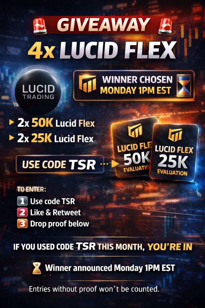 TheSoupRoom's tweet photo. 🚨 GIVEAWAY - 4X LUCID FLEX 🚨

Giving away:
• 2x 50K Lucid Flex
• 2x 25K Lucid Flex

If you used code TSR, you’re in.
Every use = 1 entry (more uses = higher chances)

To enter:
1⃣ Use code TSR
2⃣ Like &amp; Retweet
3⃣ Drop proof below

⏳ Winner announced Monday 1PM EST https://t.co/OfAnF7rdhW