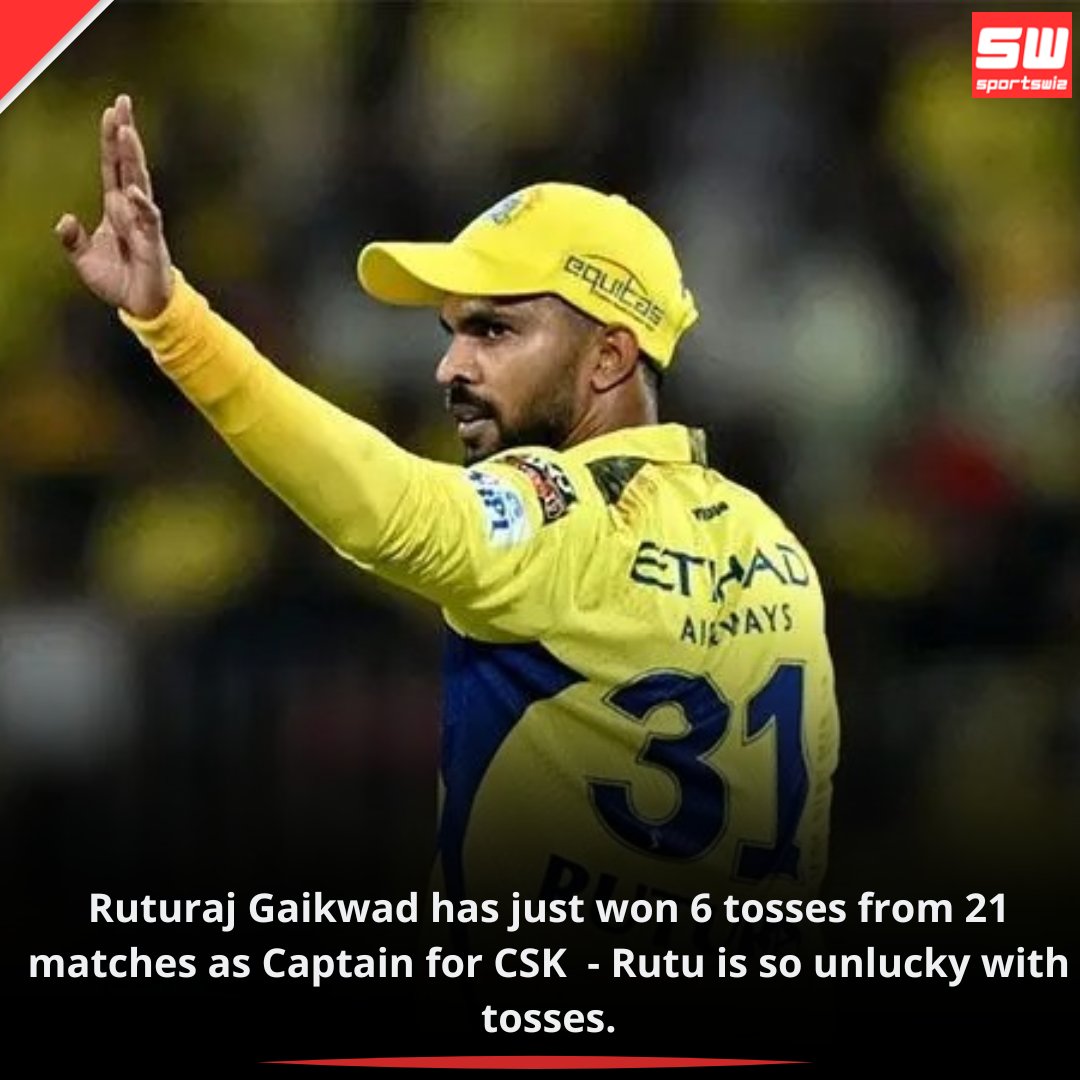 mysportswiz's tweet image. Ruturaj Gaikwad has just won 6 tosses from 21 matches as Captain for CSK ❌

- Rutu is so unlucky with tosses.
Sportswiz.live

#PBKS #DavidWarner #CEAT #Chepauk #RCBvsCSK #YuvrajSingh #Gambhir #Rahane  #Sportswiz