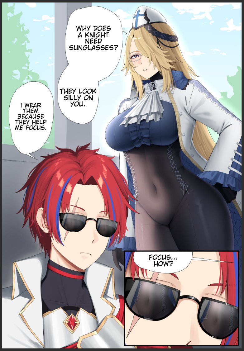 Dominique Baldwin asks the Knight why he wears the sunglasses.

Art by: <a href="/baejaistudio/">Baejai Studio / Waitlist Open</a> , <a href="/Rendinal_/">Ayam Kentang | Baejai</a>