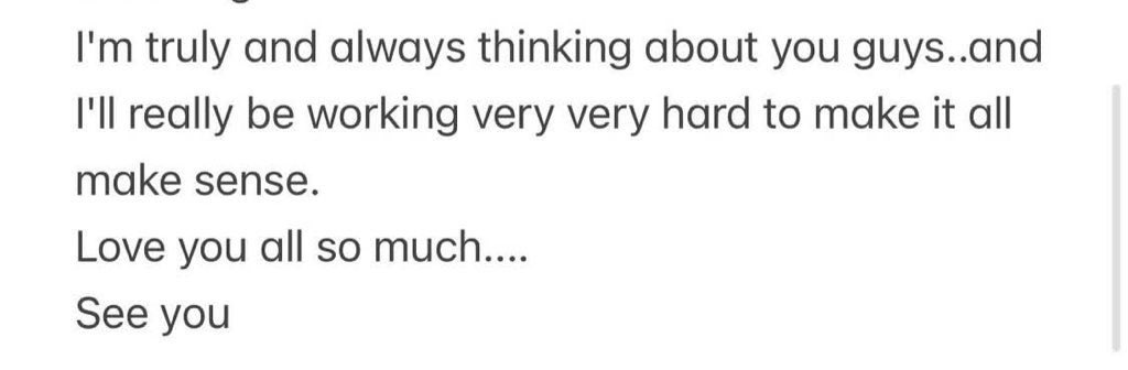 Aku percaya dia ga bakal ninggalin kita, di suratnya aja jelas dia bilang mau bekerja keras buat kita, meskipun gatau apakah setelahnya akan pensiun 🥲