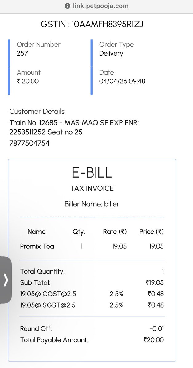 exploringonroa1's tweet photo. @IRCTCofficial @RailMadad @RailwaySeva @RailMinIndia I got this bill kindly confirm this is correct 

@RailMadad @RailMinIndia @RailwaySeva https://t.co/MS8NYmXXTS