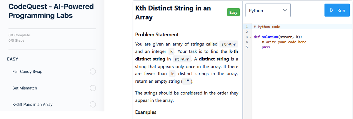 tutorialsdojo's tweet photo. 🧩 Kth Distinct String in an Array – CodeQuest Free Lesson

This lesson will help you deepen your understanding of string manipulation and array handling.

⌨️ https://t.co/d9VriN0sAZ

#codequest #tutorialsdojo #coding #programming #learntocode https://t.co/CYr5C94Du8