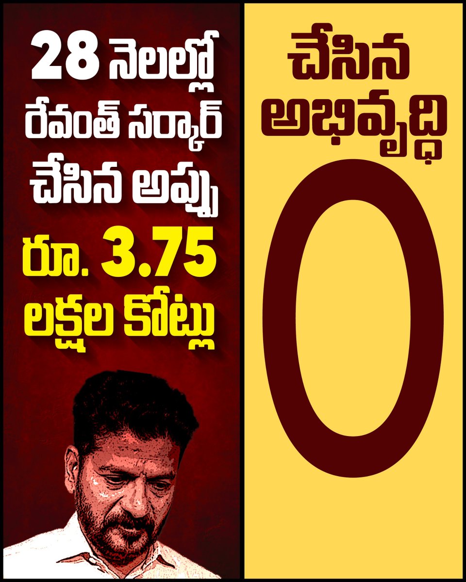 తట్టెడు మట్టిని ఎత్తకుండా, ఒక్క ఇటుక పేర్చకుండా,
28 నెలల్లో రూ. 3.75 లక్షల కోట్లు అప్పు చేసి,
తన సీటు కాపాడుకోవడం కోసం
ఢిల్లీకి మూటలు మోస్తున్న రేవంత్!

#CongressFailedTelangana