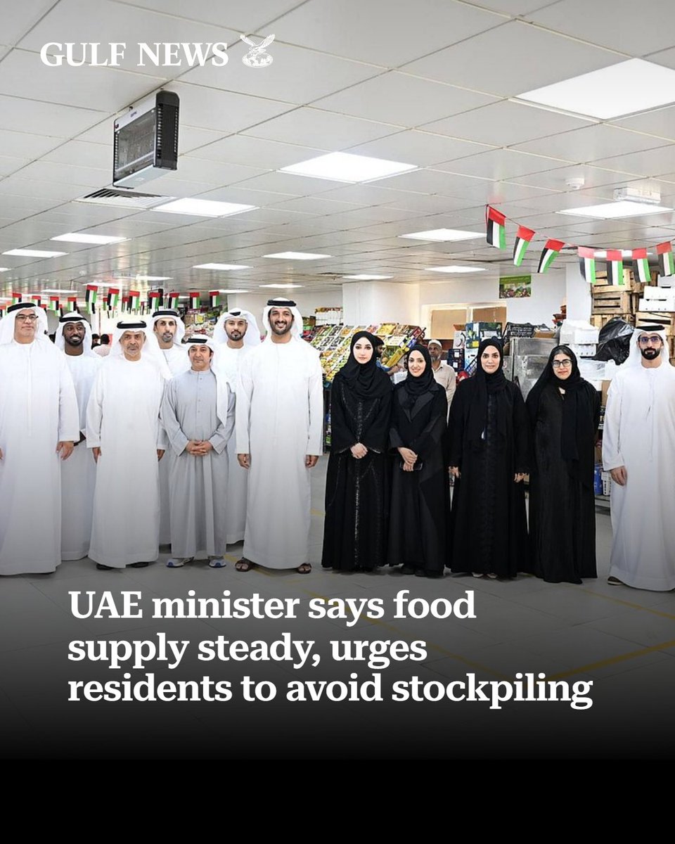 gulf_news's tweet photo. UAE minister reassures residents of steady food supplies, urges responsible shopping and warns against unnecessary stockpiling to maintain price stability.
https://t.co/kQzzV4VUJi https://t.co/9kziNyejMN