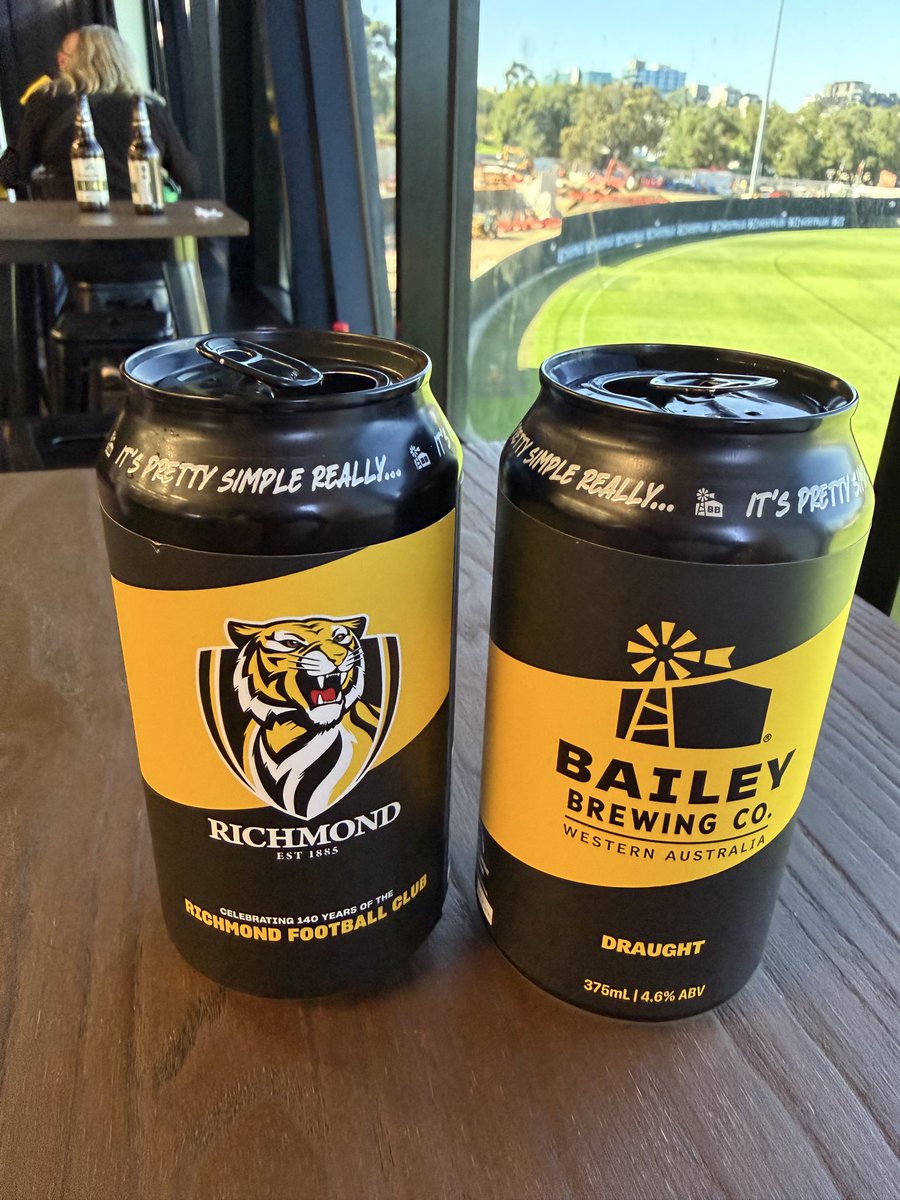 rfc60's tweet photo. A very appropriate beer in the Maurice Rioli Club at Punt Road before the game 🐯
Great day and the crowd of loyal supporters are streaming in. 😎🐯✅
#AFLTigersPort #GoTiges https://t.co/gU7JrwiMzD
