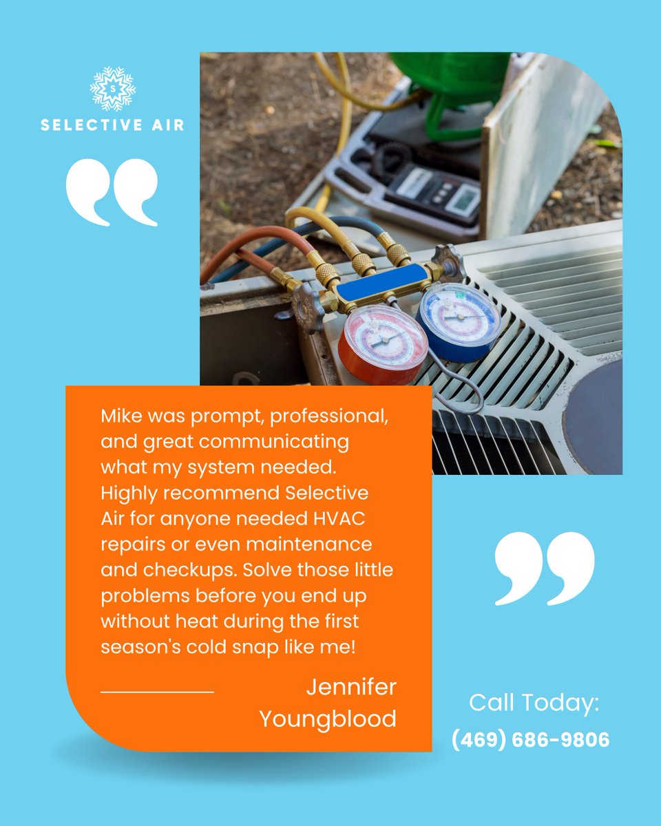 selective_air's tweet image. We truly appreciate the kind words from our clients. Every service we provide is handled with care, attention, and dedication. Schedule your service today and experience the Selective Air difference for yourself!

#CustomerAppreciation #HVACService #TrustedHVAC #NorthTexasHVAC