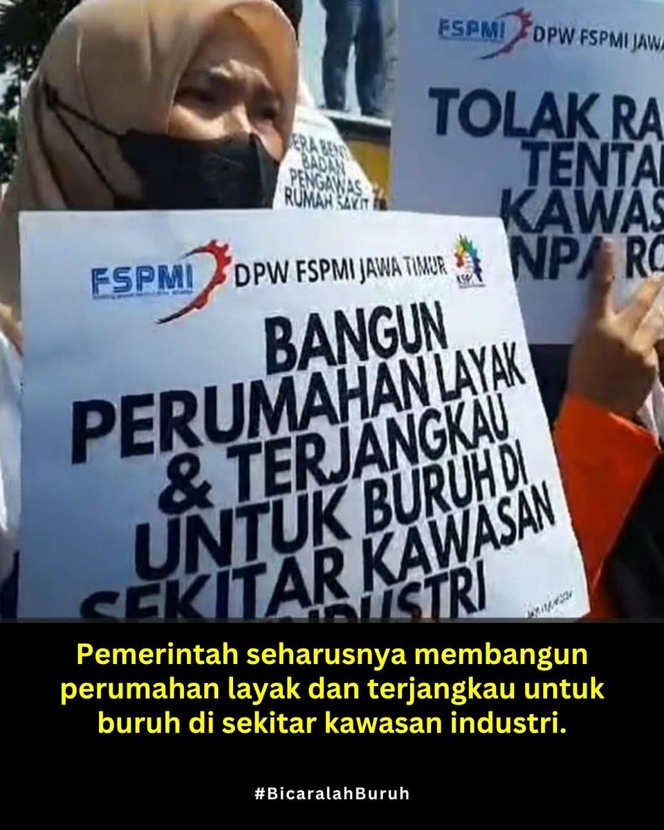 FSPMI_KSPI's tweet photo. Pemerintah @prabowo seharusnya membangun perumahan layak dan terjangkau untuk buruh di sekitar kawasan industri. Kedengarannya sederhana. Tapi kalau kita lihat realitanya hari ini, justru yang terjadi sebaliknya: kawasan industri berkembang pesat, tapi pekerjanya dipaksa tinggal makin jauh.

Akibatnya? Waktu habis di jalan. Biaya transport naik. Energi terkuras sebelum kerja dimulai. Dan yang paling ironis, buruh yang menggerakkan industri justru tidak punya akses tinggal dekat tempat mereka bekerja.

Lalu muncul narasi: “kan bisa nyicil rumah.” Tapi dengan upah yang pas-pasan dan harga properti yang terus naik, cicilan itu bukan solusi mudah. Banyak yang bahkan untuk kebutuhan harian saja harus menghitung ketat, apalagi bicara DP dan kredit jangka panjang.

Pertanyaannya sederhana: kenapa kawasan industri bisa dibangun dengan cepat, tapi perumahan pekerjanya tidak pernah jadi prioritas?

Kalau negara serius bicara kesejahteraan, ini harusnya jadi bagian dari kebijakan—bukan sekadar wacana. Karena rumah itu bukan kemewahan. Itu kebutuhan dasar.