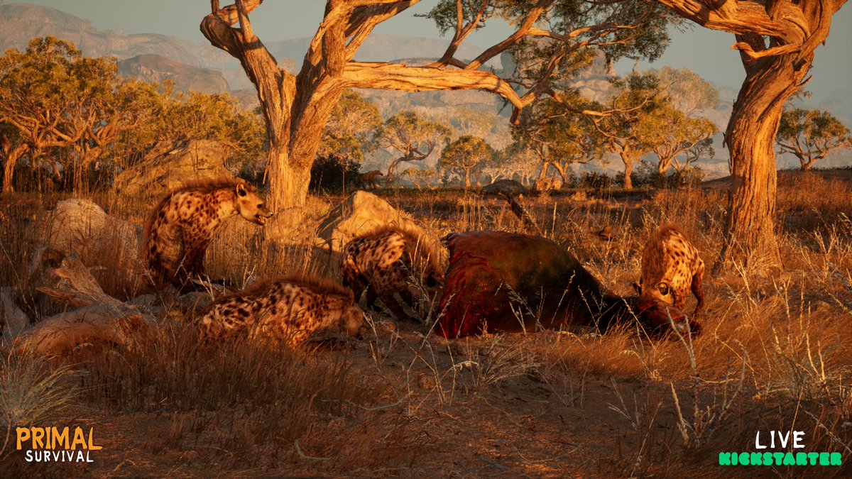 Primal_Survial's tweet photo. @ScreenshotSatRT Thank you for hosting #ScreenshotSaturday

An evening feast for the hyenas in Primal Survival.
Check out the game on Steam: https://t.co/0k7PFWkYpe https://t.co/1qAMjukxUs