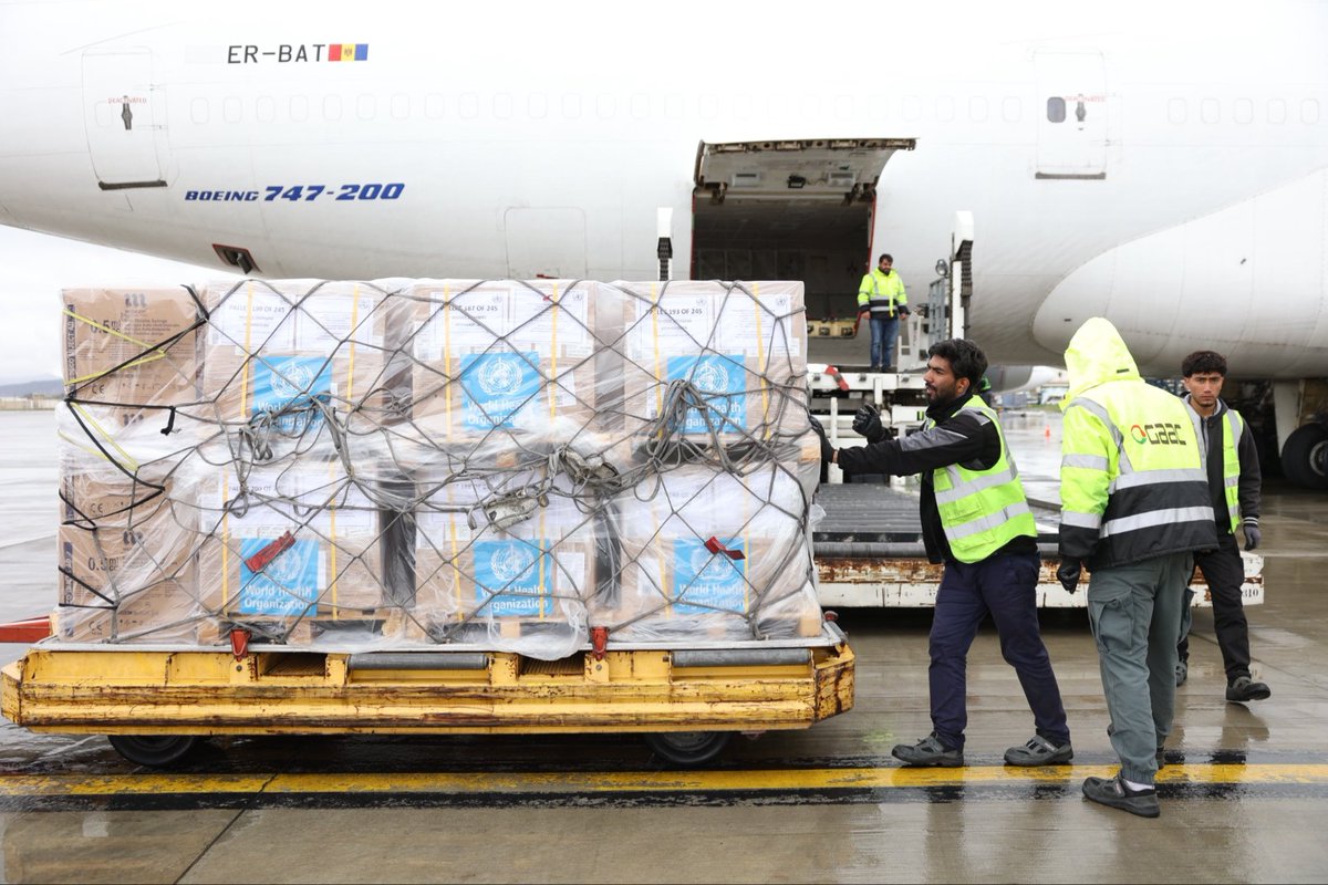 pajhwok's tweet image. An emergency airlift carrying 78.5 metric tonnes of lifesaving medical supplies from the World Health Organization (WHO) logistics hub in Dubai has arrived in Afghanistan.
Full details are available at the link below
shorturl.at/JKojC
#WHO #Afghanistan #HealthAid