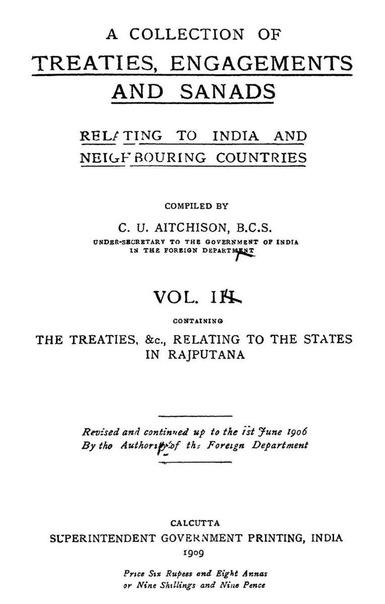 CentreScindia's tweet photo. The Maratha supremacy over the Rajput States had succeeded that of the Muhammadans.

Reference: Page 89, A Collection Of Treaties, Engagements, And Sanads Relating To India And Neighbouring Countries, by C. U. Aitchison.

@ncert 
@CMOMaharashtra https://t.co/jJ3ogF1gCd