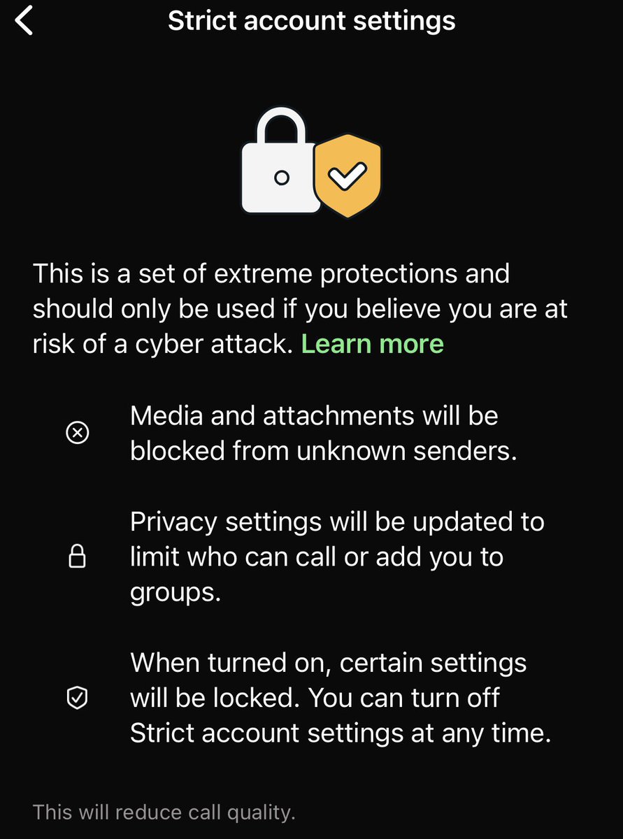 hsalosec's tweet photo. WhatsApp announced new lockdown-style privacy / security feature called Strict Account Settings. It can be enabled in Settings > Privacy > Advanced. More information: https://t.co/JqjO0cw7yw https://t.co/DVyQ92RprK