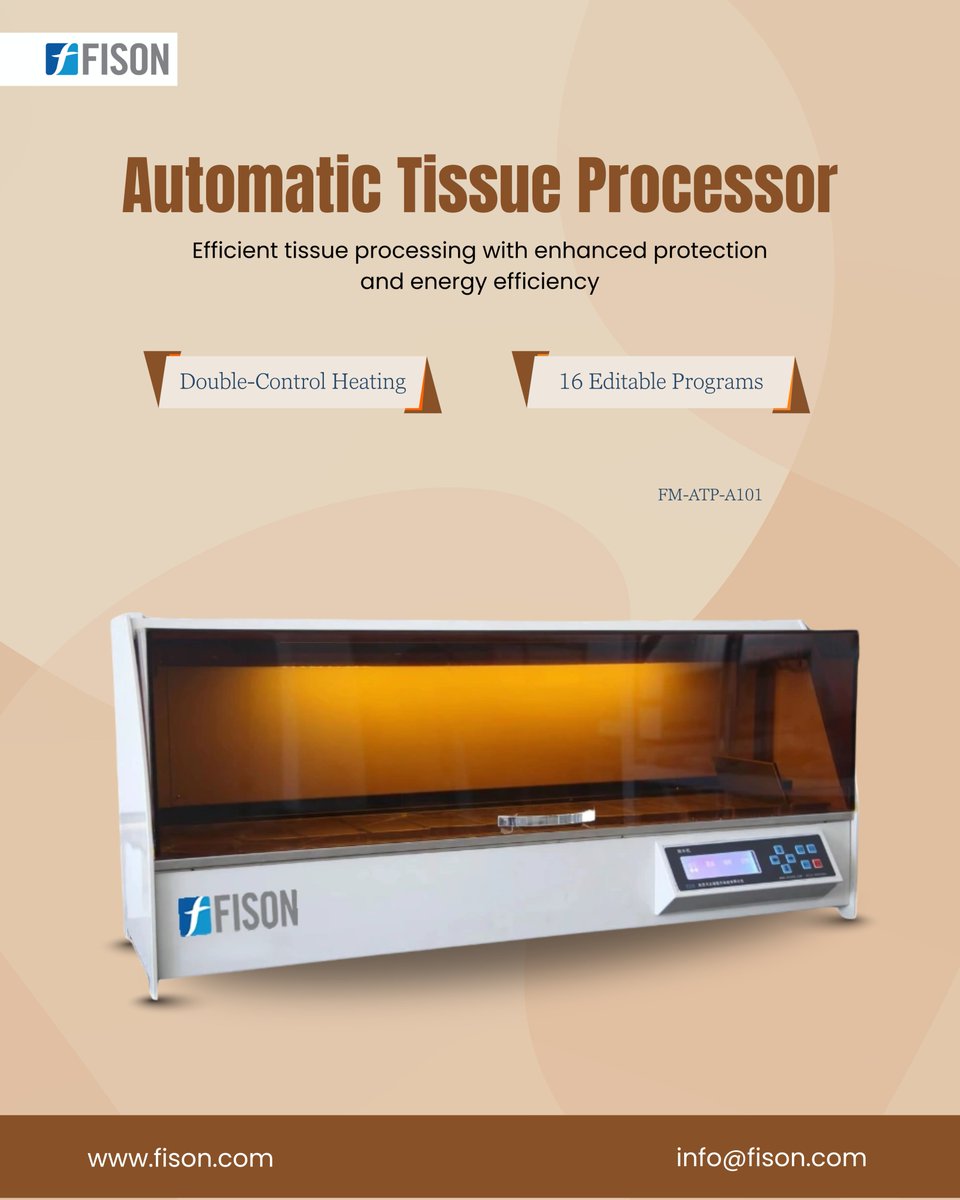 FisonLtd's tweet image. Automatic Tissue Processor FM‑ATP‑A101 automates tissue processing with 12 tanks and 3 wax baths for laboratory workflows.

info@fison.com

Learn More: fison.com/automatic-tiss…

#Fison #AutomaticTissueProcessor #LaEquipment #TissueProcessing #HistologyTissueProcessorSupplier
