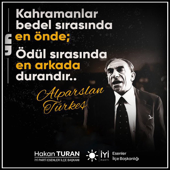 Varlığını vatanına ve milletine adamış Başbuğ Alparslan Türkeş’i, ebediyete irtihalinin yıl dönümünde saygı, rahmet ve minnetle anıyoruz.

​Bedenen aramızdan ayrılsa da fikirleri ve mücadele azmi  bizlere bıraktığı sarsılmaz mirasımızdır.

​Ruhu şad, mekânı cennet olsun.
