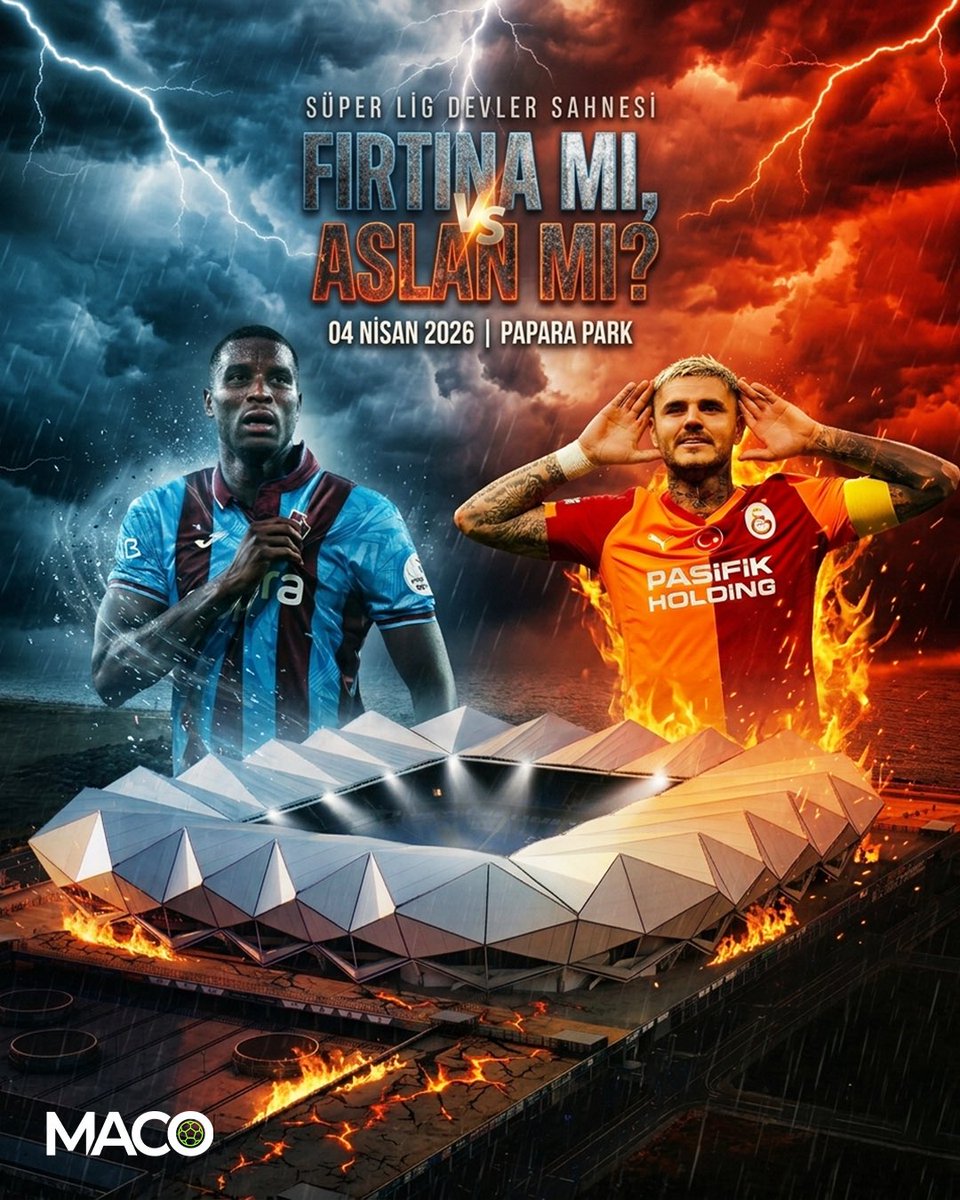maco_tr's tweet photo. PAPARA PARK’TA DEV RANDEVU! 🌪️🦁

Bir yanda Karadeniz’in dindirilemez fırtınası Trabzonspor, diğer yanda şampiyonluk yolundaki Galatasaray! 
Bu akşam yer yerinden oynayacak.

#Trabzonspor #Galatasaray #TSvGS #Onuachu #MauroIcardi https://t.co/MqALlxbCef