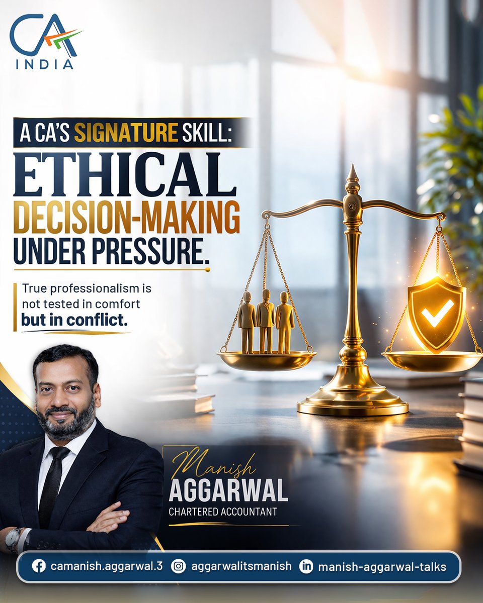 ManishAggTalks's tweet photo. When businesses face uncertainty, ethical clarity matters more than speed. Chartered Accountants are trained to make decisions that balance growth, risk, and responsibility.
#EthicalLeadership #CharteredAccountant #RiskManagement #BusinessResilience #FinanceLeadership https://t.co/3xcIf2TEIw