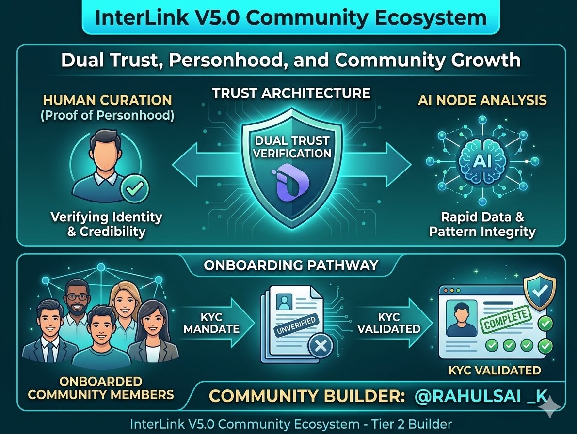 rahulsai_k's tweet photo. 🚀 INTERLINK V5.0 – POWERED BY TRUST & TECHNOLOGY 🔐🤖

The future of Web3 identity is here — and it’s smarter, safer, and stronger than ever.

🌐 InterLink V5.0 introduces a Dual Verification System
Combining the power of Human Curators 👨‍💼 and AI Nodes 🤖 to build a fully secure and transparent ecosystem.

🔍 HOW IT WORKS

👨‍💼 Human Curators

• Manually review and verify user identities

• Ensure authenticity and eliminate fake accounts

🤖 AI Nodes
• Perform advanced data analysis
• Detect anomalies and enhance verification accuracy

🛡️ Together, they create a 
tamper-proof validation system

📌 KYC – THE FIRST & MANDATORY STEP
Every user must go through the

 Know Your Customer (KYC) process:
❌ Unverified → 🔄 KYC Process → ✅ Verified → 🎉 Completed
✔️ Identity check
✔️ Document verification
✔️ System approval
⚡ STRUCTURED PATH TO SUCCESS
Only verified users can move

 forward in the ecosystem — ensuring:
✅ Trust
✅ Transparency
✅ Fair rewards
✅ Strong community growth

🔥 WHY THIS MATTERS
InterLink V5.0 isn’t just an upgrade —
It’s a revolution in digital identity and ecosystem integrity.

💡 No bots. No fake users. Only real people building real value.

📣 Get Verified. Get Trusted. Get Ahead.

#InterLink #ITL #ITLG