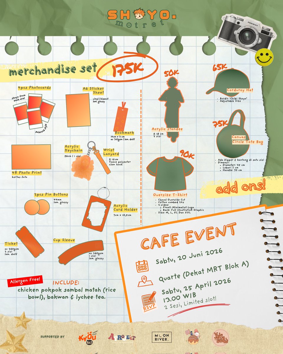 Olá, kakak-kakak yg suka Shoyo!!🍊

Siap-siap karena #SHOYOMOTRET kelihatan hilalnya!!👀📸

📍 Quarte Cafe, Jakarta
🗓️ Sabtu, 20 Juni 2026 
🎫 RSVP: Sabtu, 25 April 2026 (Terbatas!)

Detailnya langsung cek di bawah ini ya!👇