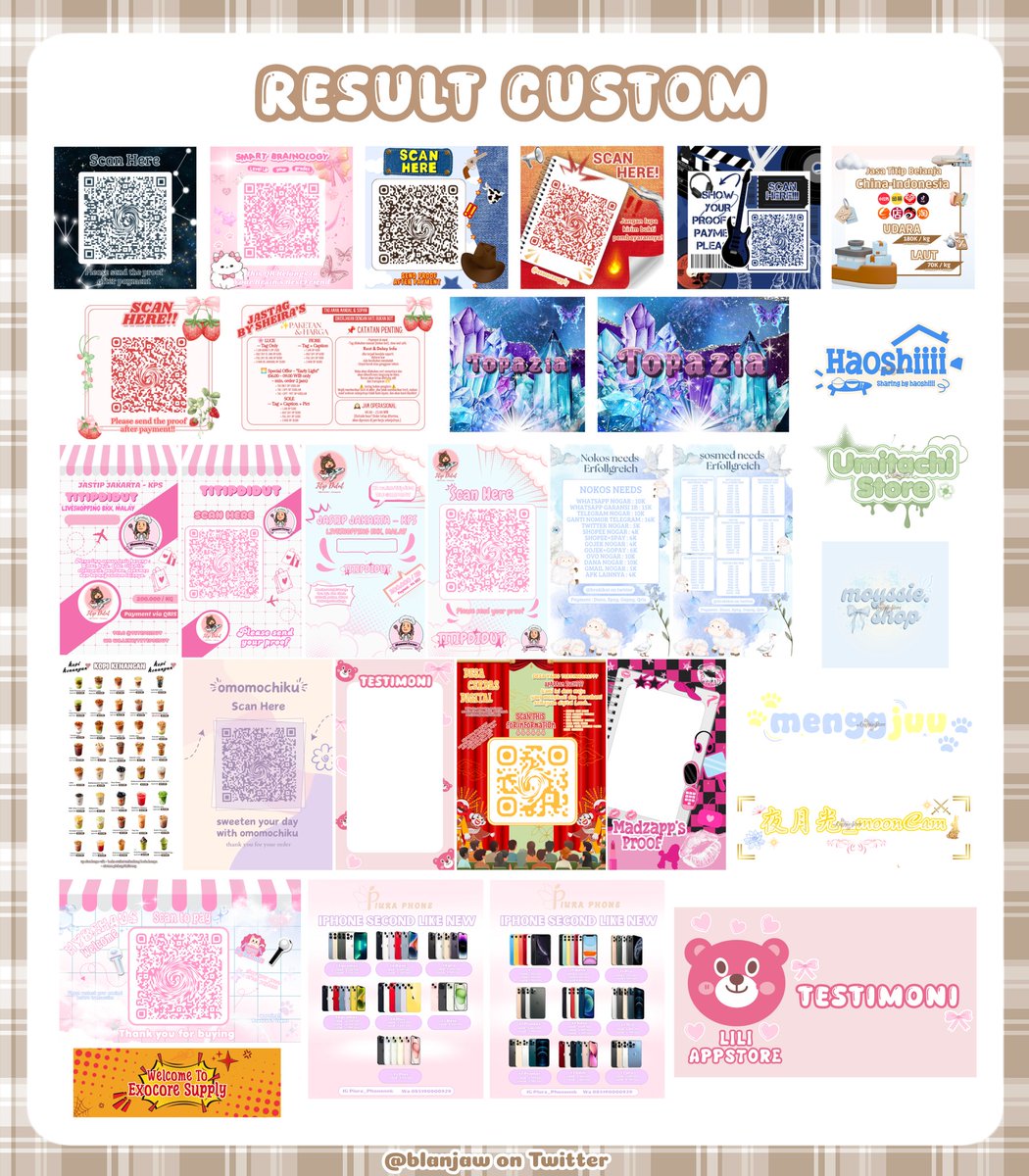 dkownload's tweet photo. Hayii! Ayyiw di siniii. Lagi nyari edit pricelist/pl, qr/qris deco, wm/watermark sama template testi yang senada??? Ada sayangku, mari siniii bisa langsung ke aku iyaaah. Mau custom? Bisa, start 15k yh bunda. Tanya² dulu? Bolehhh.. Jangan maloe jangan sungkan iyh 
#zonauang 274 https://t.co/99LImhZLGB