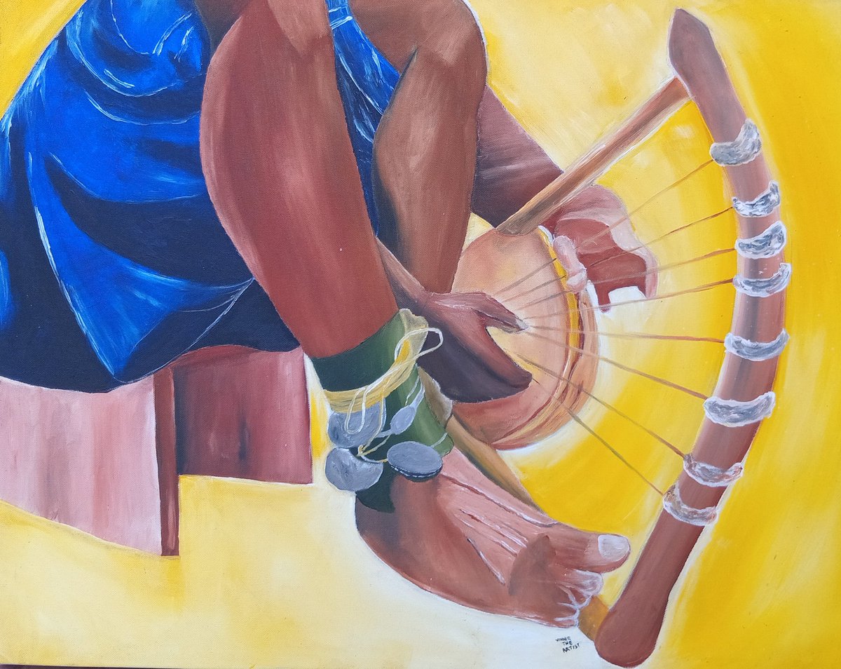 VinnieGallery's tweet photo. This stunning piece, Acrylic on Canvas, Size 24*32 inches, that celebrate the beauty of African tradition Music instrument. 
The vibrant painting "NYATITI" captures a moment of intricate portrayal of a musician brings the rich sounds of our heritage to life. 
#Nyatiti https://t.co/wbmMvfvd3j